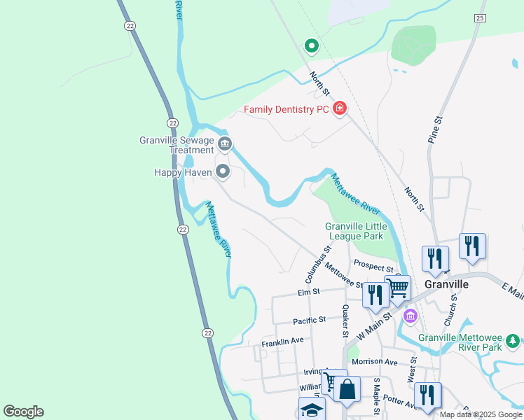 map of restaurants, bars, coffee shops, grocery stores, and more near 64 Mettowee Street in Granville