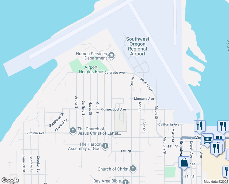 map of restaurants, bars, coffee shops, grocery stores, and more near 1623 Lincoln Street in North Bend