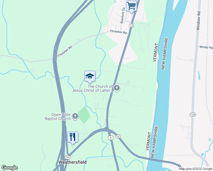 map of restaurants, bars, coffee shops, grocery stores, and more near Schoolhouse Road in Weathersfield