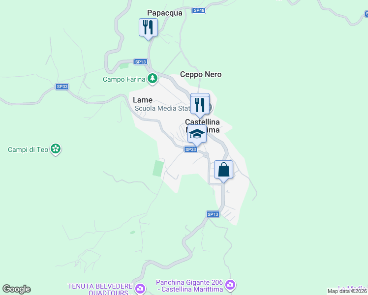 map of restaurants, bars, coffee shops, grocery stores, and more near 9 Via Guglielmo Marconi in Castellina Marittima