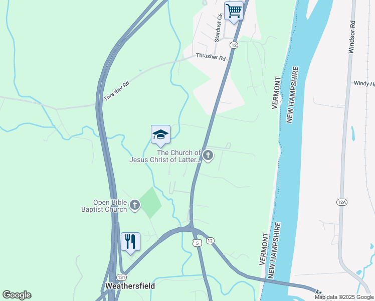 map of restaurants, bars, coffee shops, grocery stores, and more near Schoolhouse Road in Weathersfield
