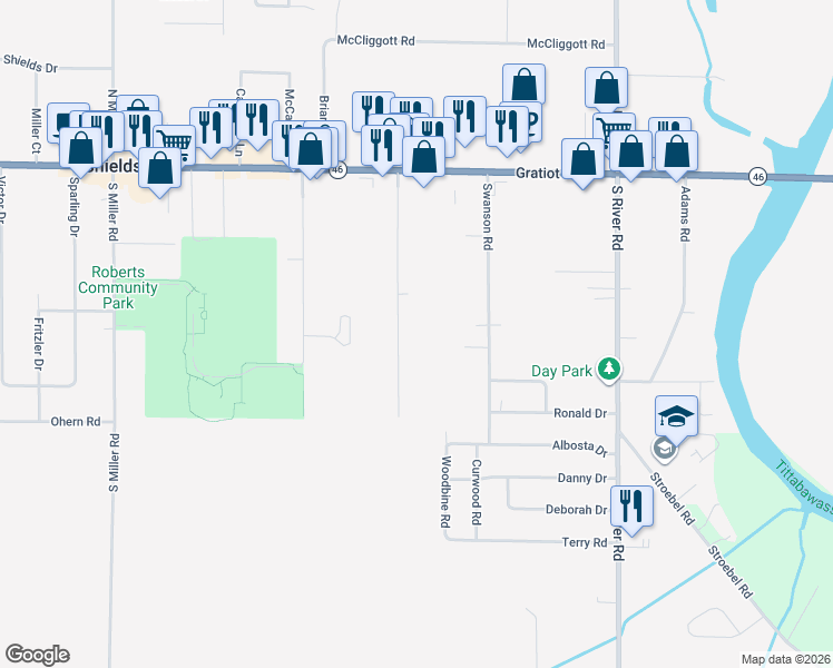 map of restaurants, bars, coffee shops, grocery stores, and more near 637 Lutzke Road in Saginaw