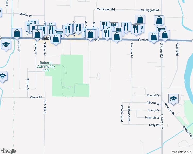 map of restaurants, bars, coffee shops, grocery stores, and more near 2 Pond View Drive in Saginaw