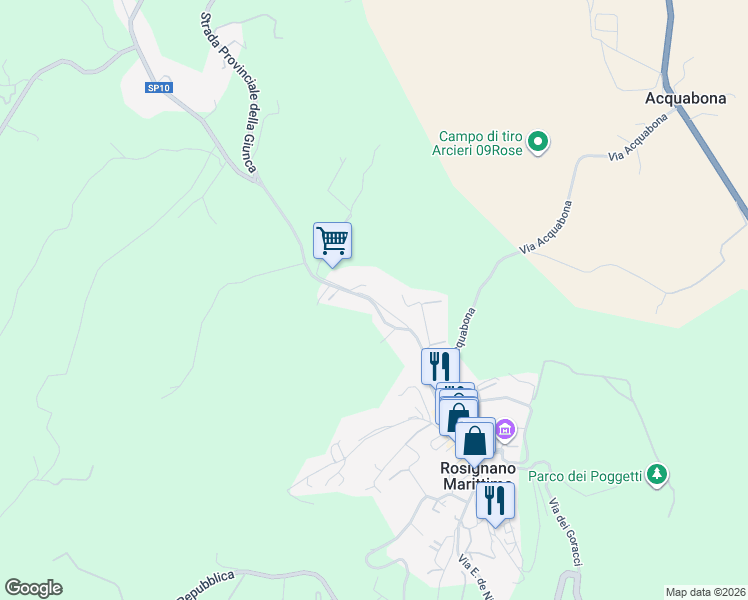 map of restaurants, bars, coffee shops, grocery stores, and more near 53 Via Molino a Vento in Rosignano Marittimo