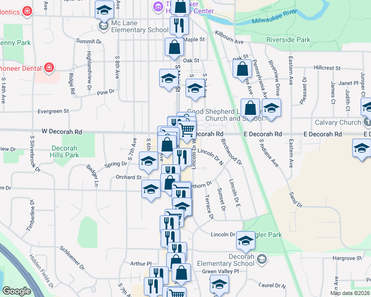 map of restaurants, bars, coffee shops, grocery stores, and more near 825 South Main Street in West Bend