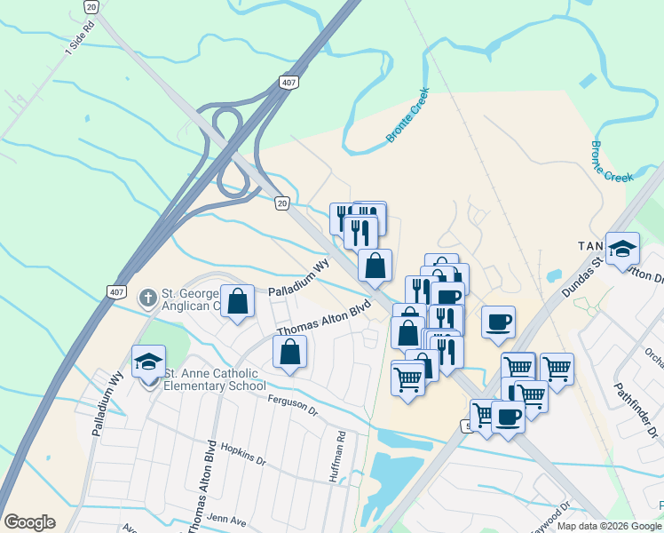 map of restaurants, bars, coffee shops, grocery stores, and more near in Burlington