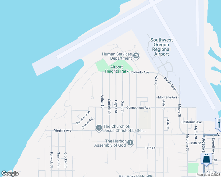 map of restaurants, bars, coffee shops, grocery stores, and more near 1635 Garfield Street in North Bend