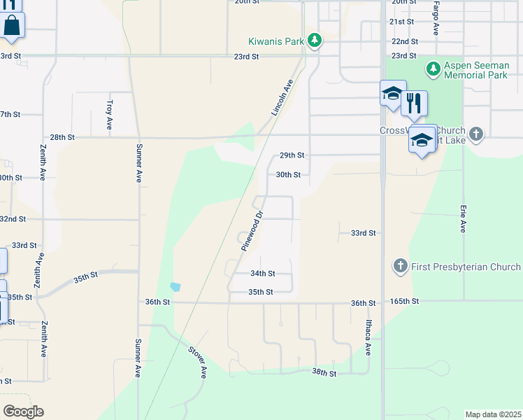 map of restaurants, bars, coffee shops, grocery stores, and more near 29th Street in Spirit Lake