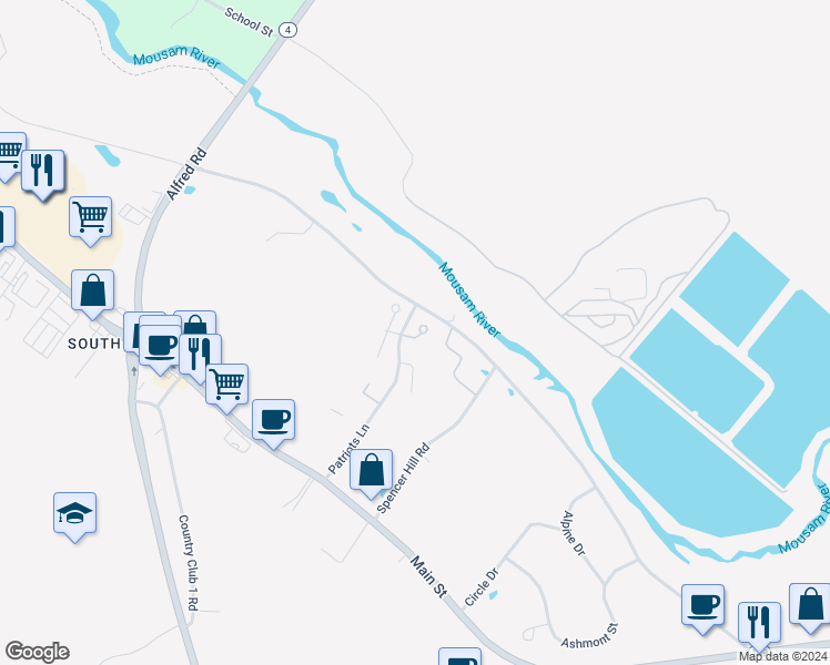 map of restaurants, bars, coffee shops, grocery stores, and more near 5 Boulder Lane in Sanford