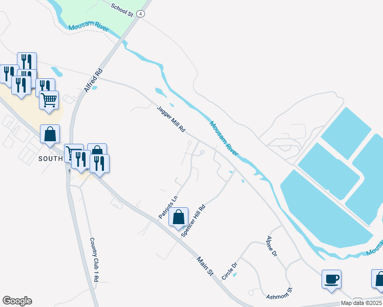 map of restaurants, bars, coffee shops, grocery stores, and more near 12 Pebble Lane in Sanford
