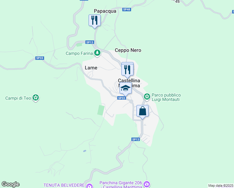map of restaurants, bars, coffee shops, grocery stores, and more near 9 Via Guglielmo Marconi in Castellina Marittima