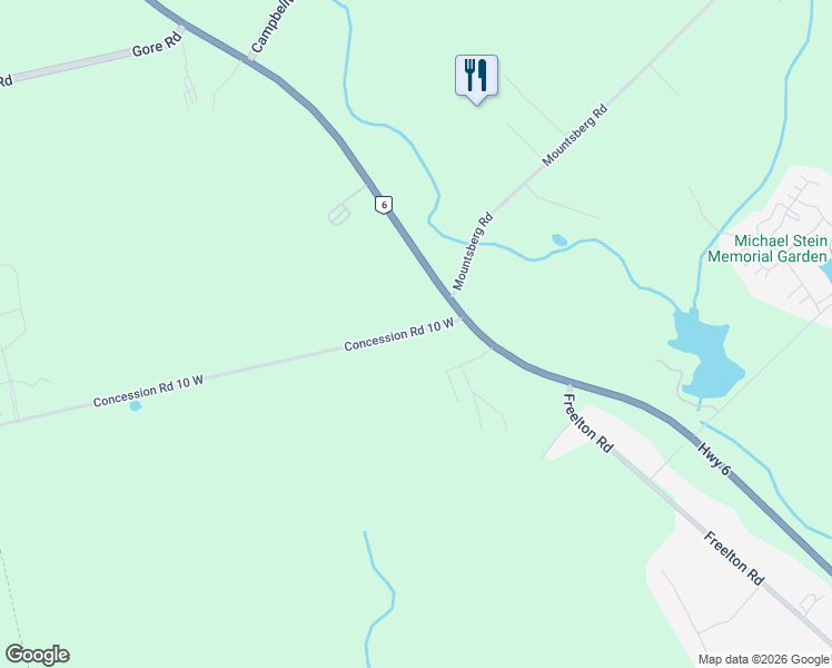 map of restaurants, bars, coffee shops, grocery stores, and more near 962 Concession Road 10 West in Hamilton