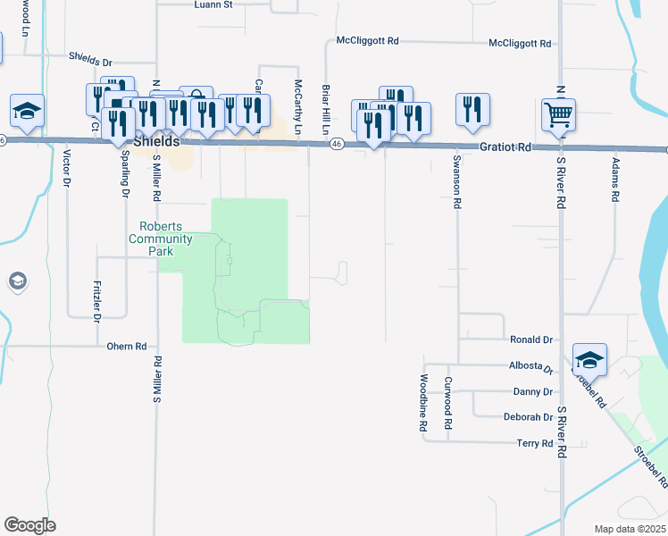 map of restaurants, bars, coffee shops, grocery stores, and more near 2 Pond View Drive in Saginaw