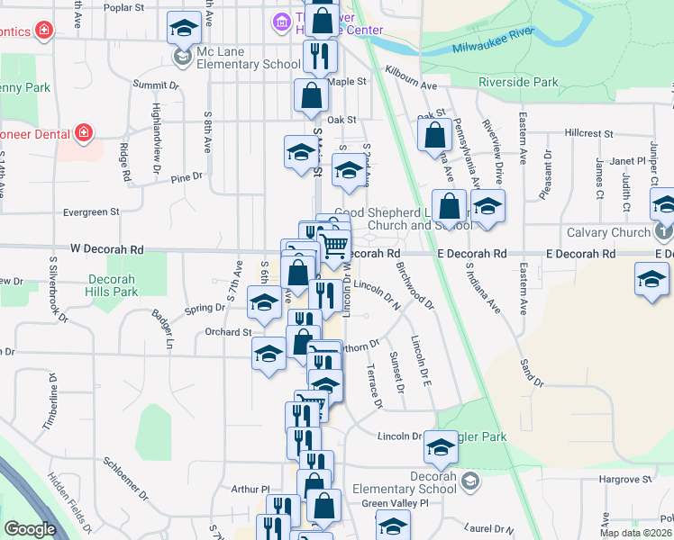 map of restaurants, bars, coffee shops, grocery stores, and more near 825 South Main Street in West Bend