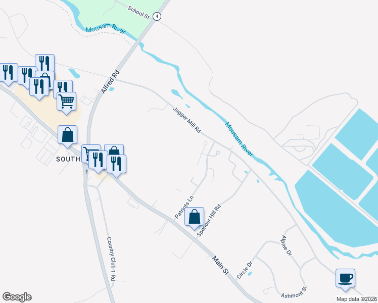 map of restaurants, bars, coffee shops, grocery stores, and more near 12 Pebble Lane in Sanford