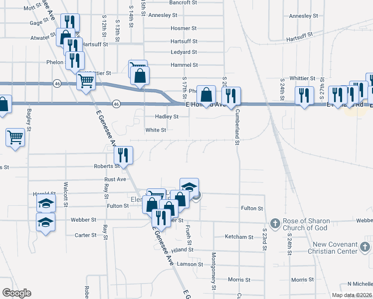 map of restaurants, bars, coffee shops, grocery stores, and more near 2328 East Genesee Avenue in Saginaw