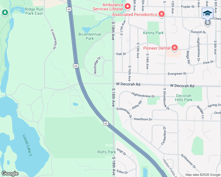 map of restaurants, bars, coffee shops, grocery stores, and more near 6065 South 18th Avenue in West Bend