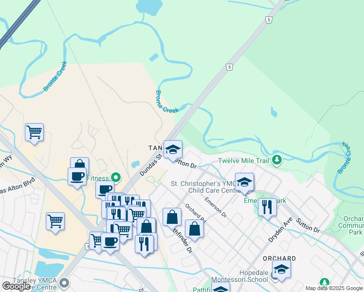 map of restaurants, bars, coffee shops, grocery stores, and more near 5196 Tydman Way in Burlington