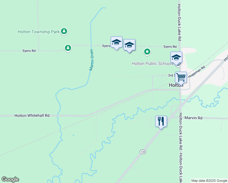 map of restaurants, bars, coffee shops, grocery stores, and more near 6248 Holton Whitehall Road in Holton