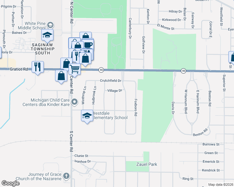 map of restaurants, bars, coffee shops, grocery stores, and more near 320 Somerset Road in Saginaw