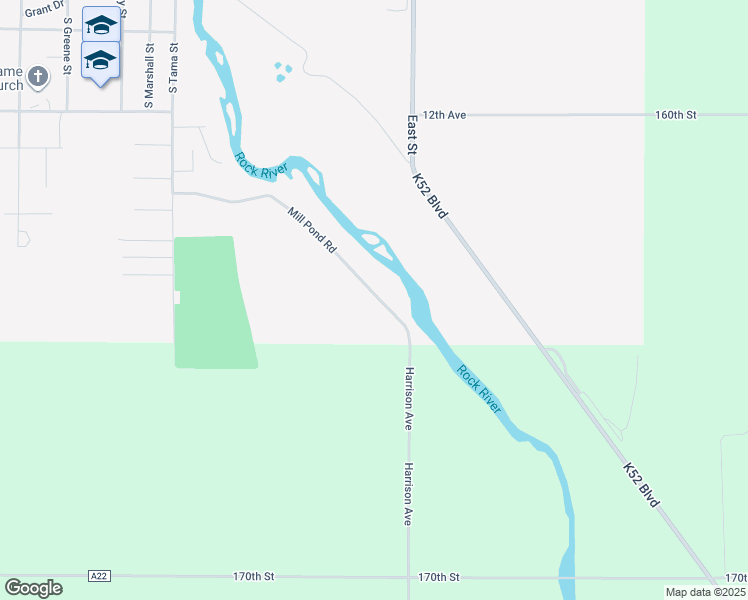 map of restaurants, bars, coffee shops, grocery stores, and more near 501 Mill Pond Road in Rock Rapids