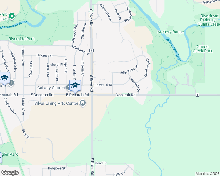 map of restaurants, bars, coffee shops, grocery stores, and more near 1605 Redwood Street in West Bend