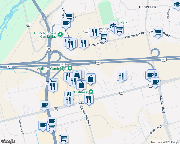 map of restaurants, bars, coffee shops, grocery stores, and more near 150 Hollywood Court in Cambridge