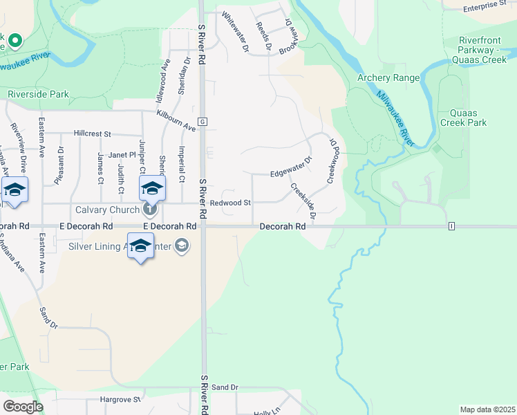 map of restaurants, bars, coffee shops, grocery stores, and more near 1605 Redwood Street in West Bend