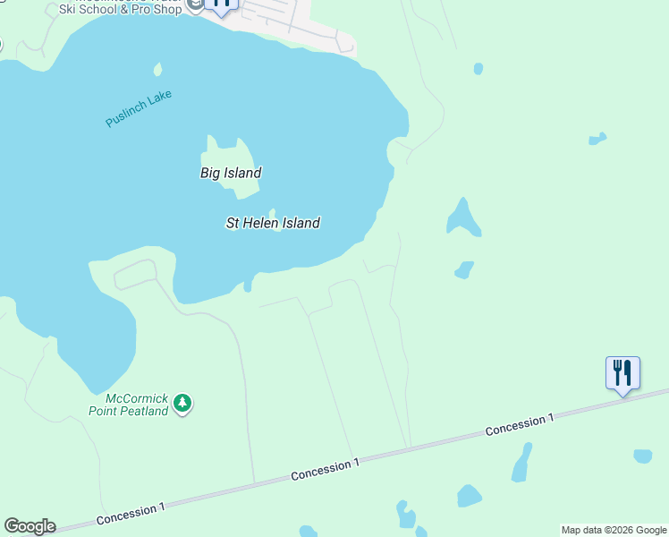 map of restaurants, bars, coffee shops, grocery stores, and more near 20 Clergy Lane in Puslinch
