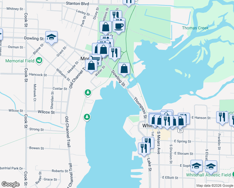map of restaurants, bars, coffee shops, grocery stores, and more near 182 Ellenwood Estates Drive in Montague
