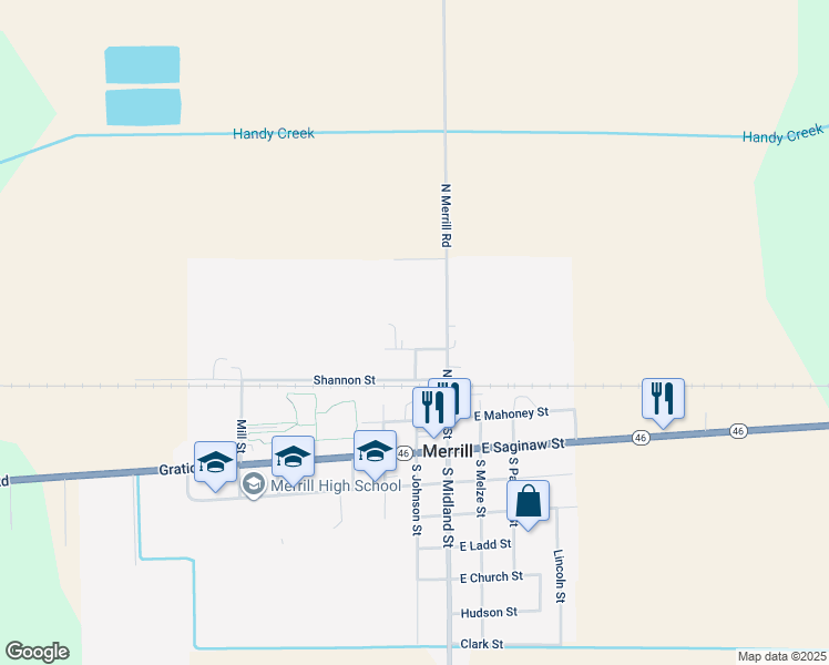 map of restaurants, bars, coffee shops, grocery stores, and more near 246 Hood Street in Merrill