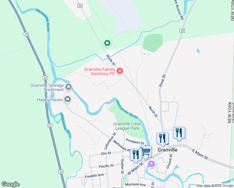 map of restaurants, bars, coffee shops, grocery stores, and more near 73 North Street in Granville