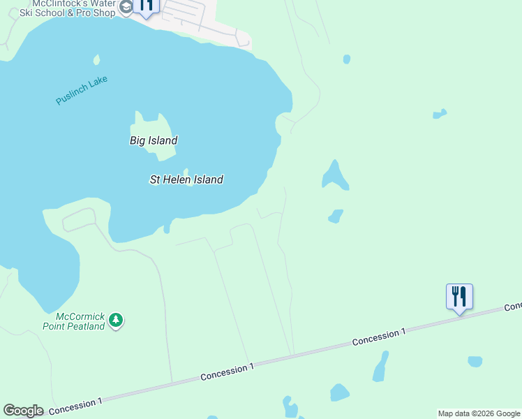 map of restaurants, bars, coffee shops, grocery stores, and more near 8 Oak Drive in Puslinch