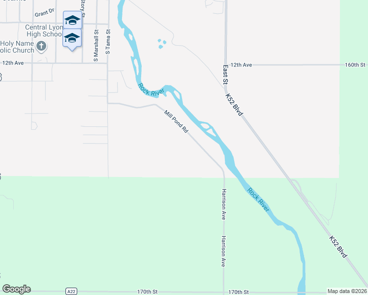 map of restaurants, bars, coffee shops, grocery stores, and more near South 13th Avenue East in Rock Rapids