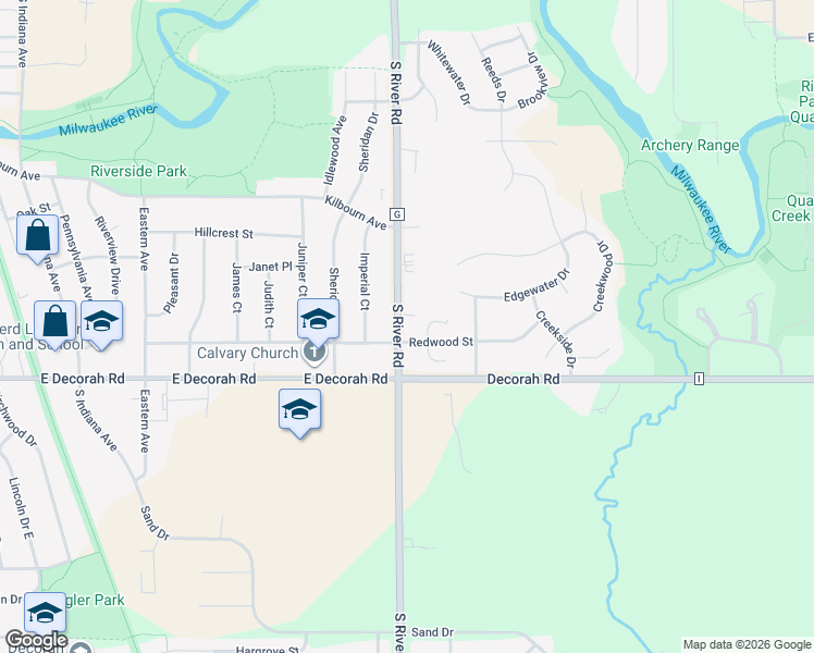 map of restaurants, bars, coffee shops, grocery stores, and more near 777 South River Road in West Bend