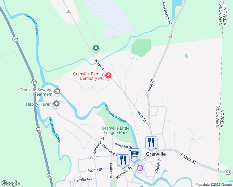 map of restaurants, bars, coffee shops, grocery stores, and more near 73 North Street in Granville