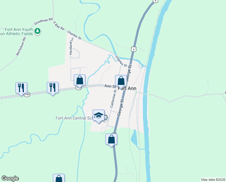 map of restaurants, bars, coffee shops, grocery stores, and more near 69 Catherine Street in Fort Ann