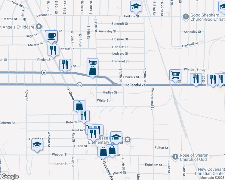 map of restaurants, bars, coffee shops, grocery stores, and more near 2620 East Holland Avenue in Saginaw