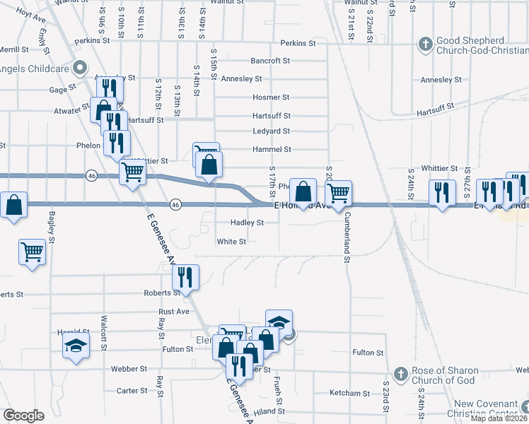 map of restaurants, bars, coffee shops, grocery stores, and more near 2620 East Holland Avenue in Saginaw