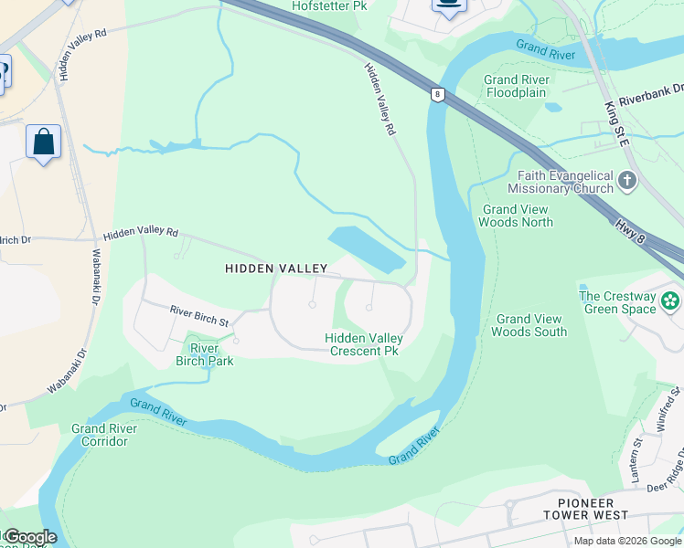 map of restaurants, bars, coffee shops, grocery stores, and more near 845 Hidden Valley Road in Kitchener