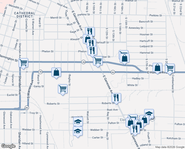 map of restaurants, bars, coffee shops, grocery stores, and more near 2140 East Holland Avenue in Saginaw