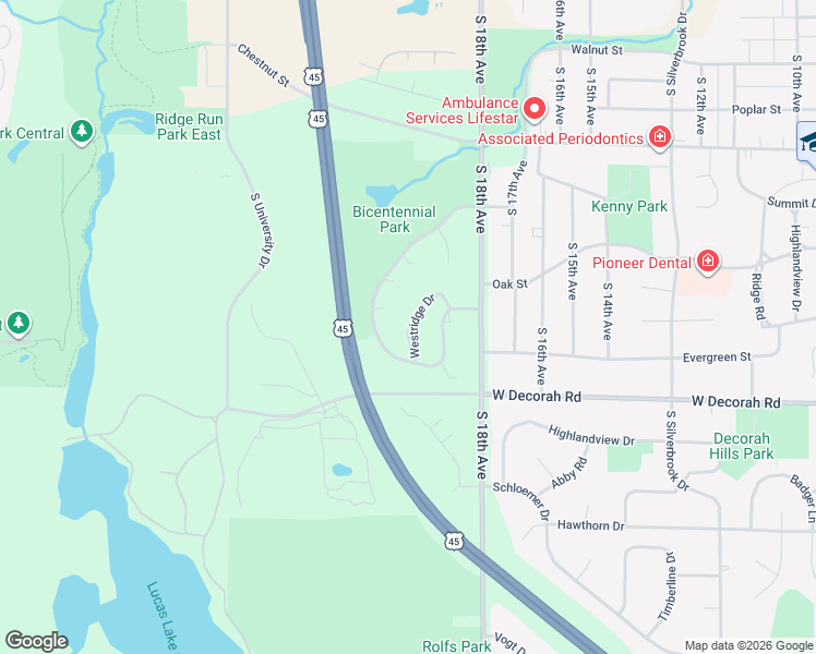 map of restaurants, bars, coffee shops, grocery stores, and more near 634 Westridge Drive in West Bend