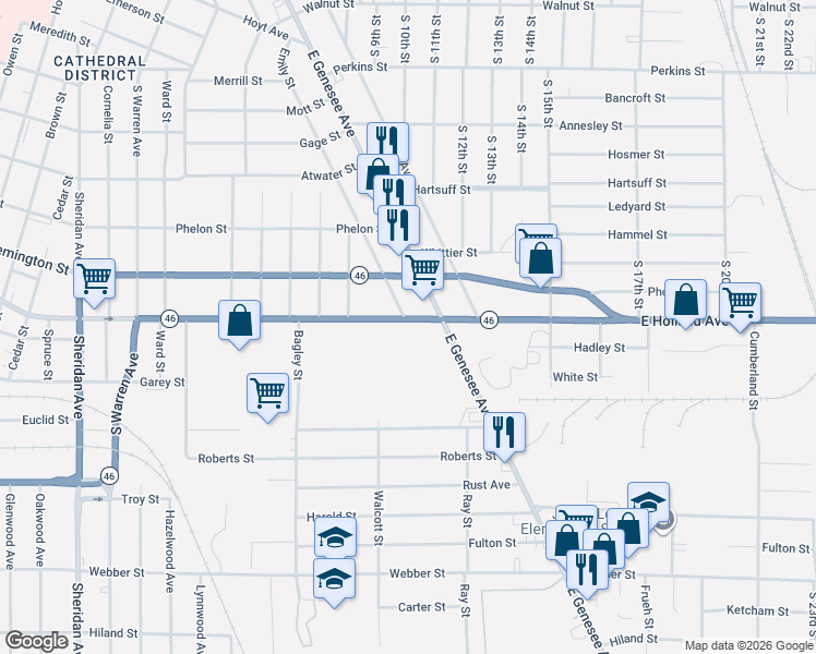 map of restaurants, bars, coffee shops, grocery stores, and more near 2140 East Holland Avenue in Saginaw
