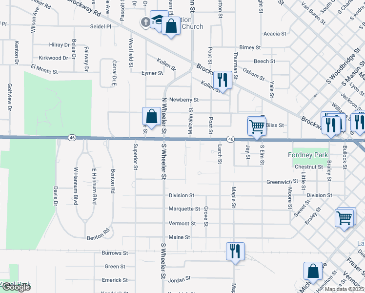 map of restaurants, bars, coffee shops, grocery stores, and more near 115 Gratiot Court in Saginaw