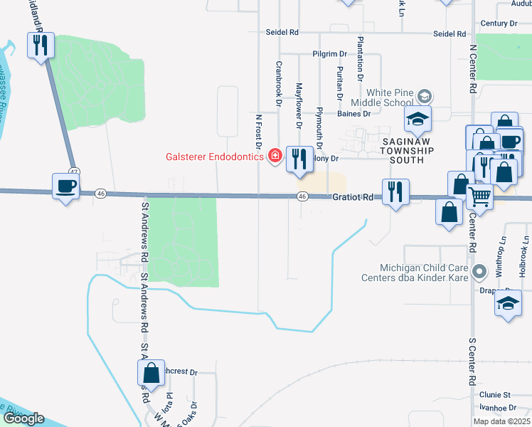 map of restaurants, bars, coffee shops, grocery stores, and more near in Saginaw