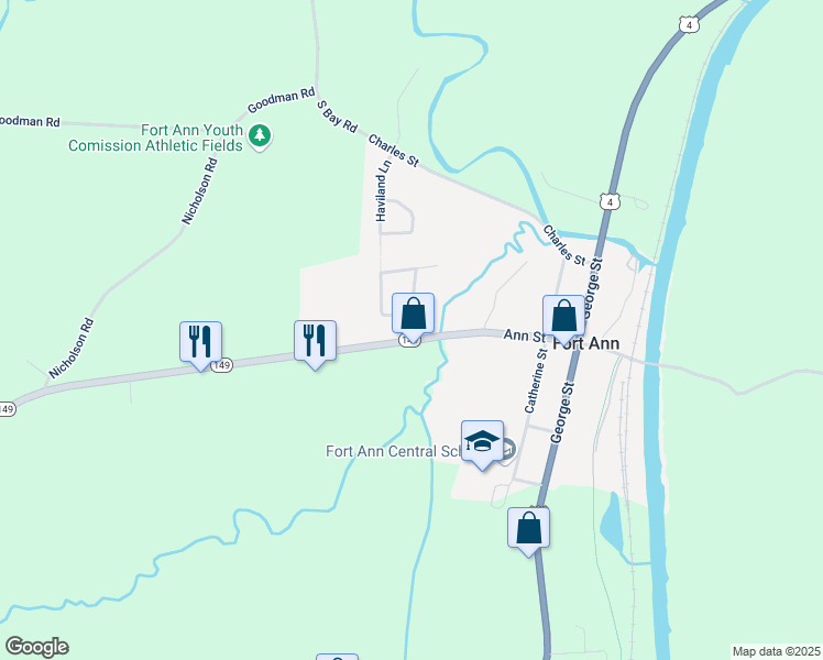 map of restaurants, bars, coffee shops, grocery stores, and more near 4 Mountain View Road in Fort Ann