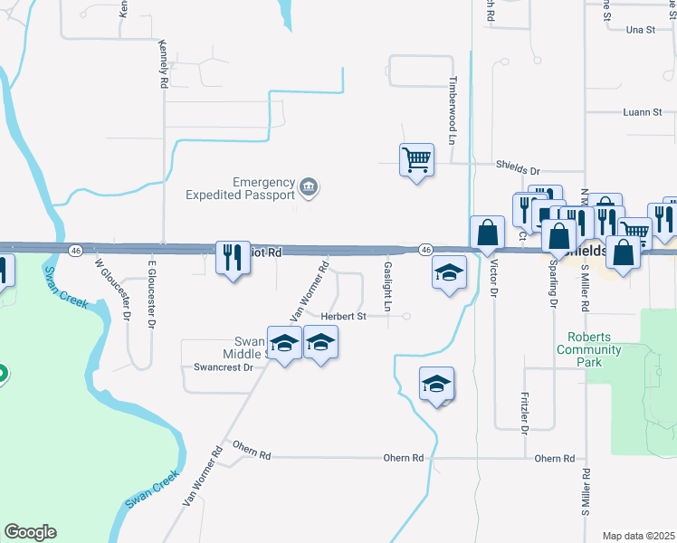 map of restaurants, bars, coffee shops, grocery stores, and more near 8571 Gratiot Road in Saginaw