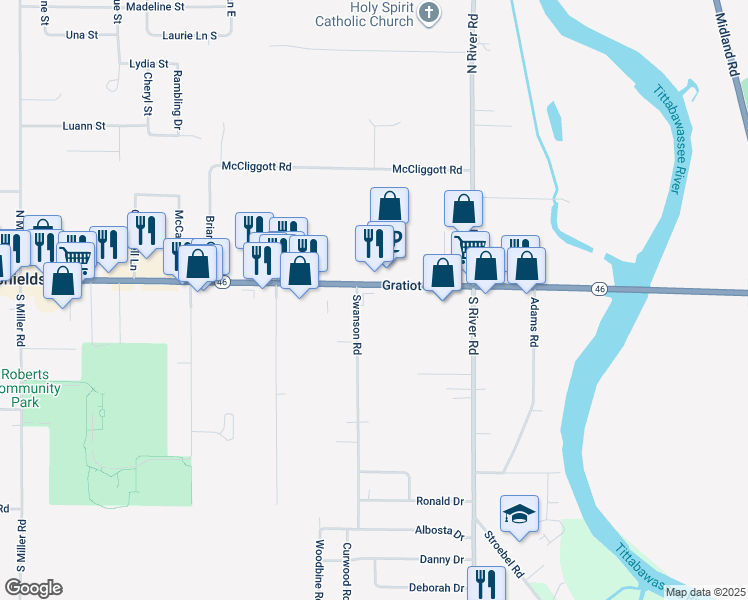map of restaurants, bars, coffee shops, grocery stores, and more near in Thomas Township