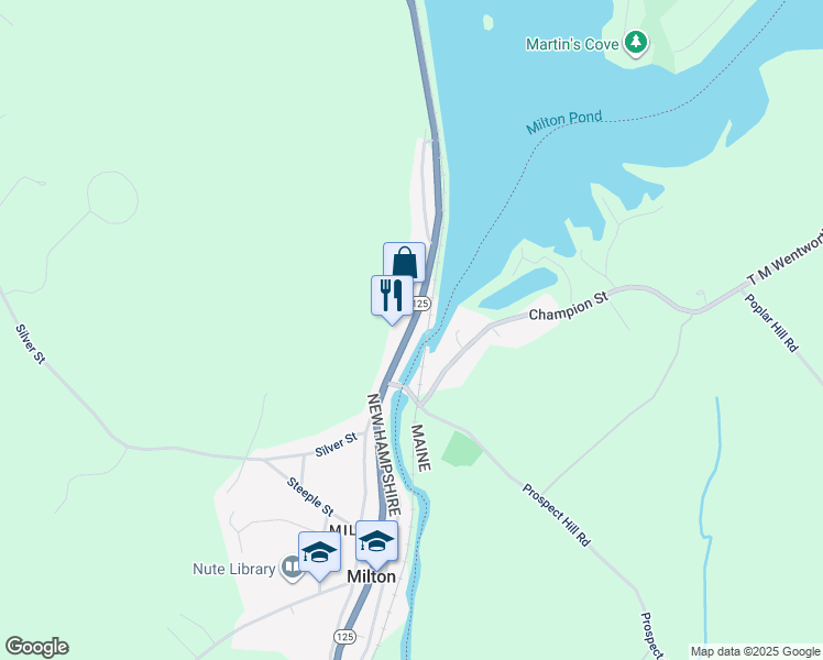 map of restaurants, bars, coffee shops, grocery stores, and more near 579 White Mountain Highway in Milton