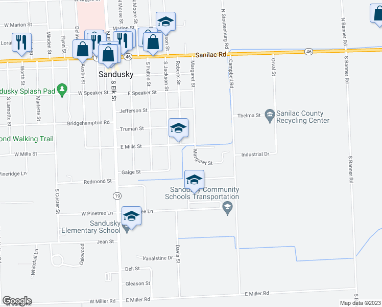 map of restaurants, bars, coffee shops, grocery stores, and more near 262 Margaret Street in Sandusky